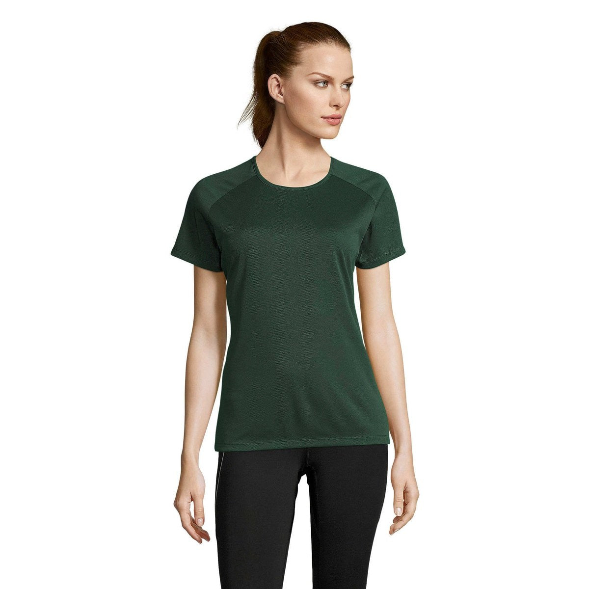 Sporty T-shirt Dame i mørkegrøn farve