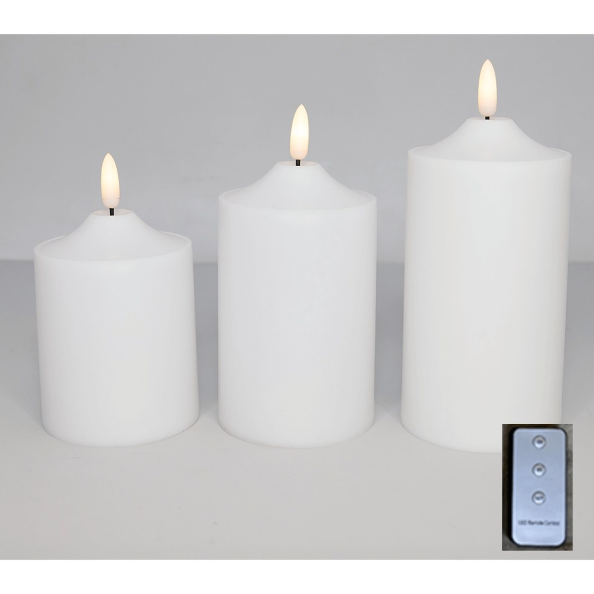 Udendørs LED bloklys sæt 3 stk, med fjernbetjening og 3D flamme