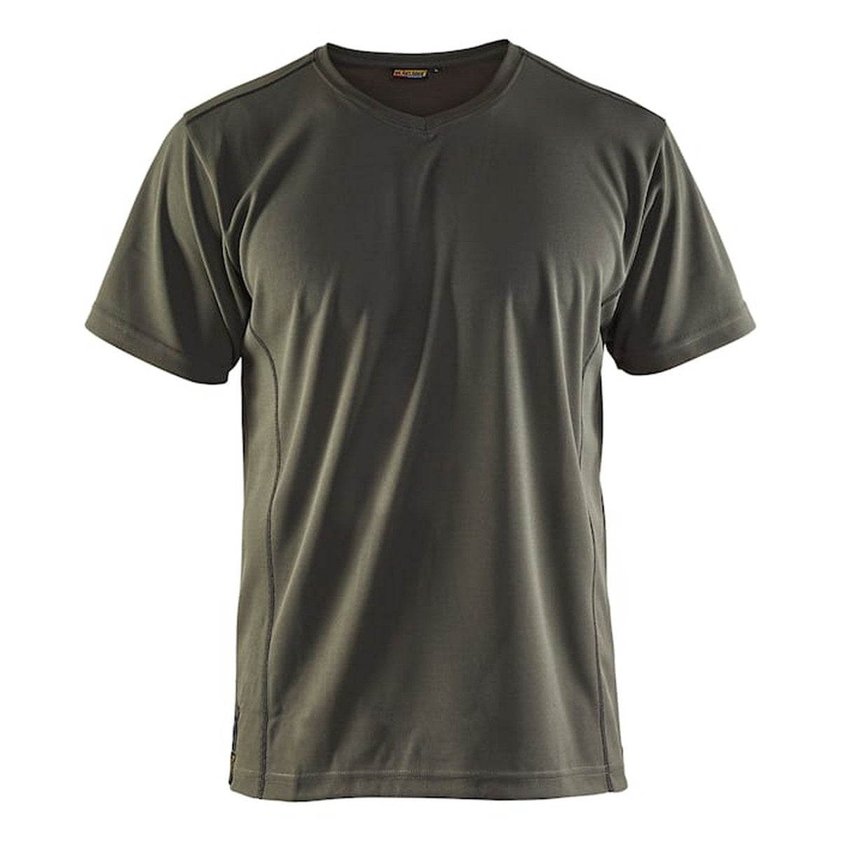 Grøn UV T-shirt med V-udskæring, kortærmet og fugttransporterende stof, UPF 40+.