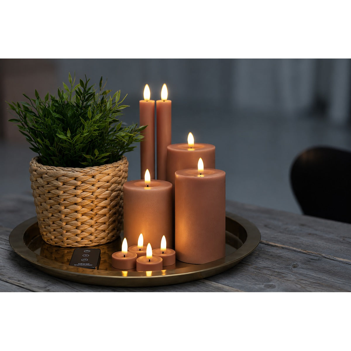 LED-lyssæt – 10 dele – mocca – med fjernbetjening