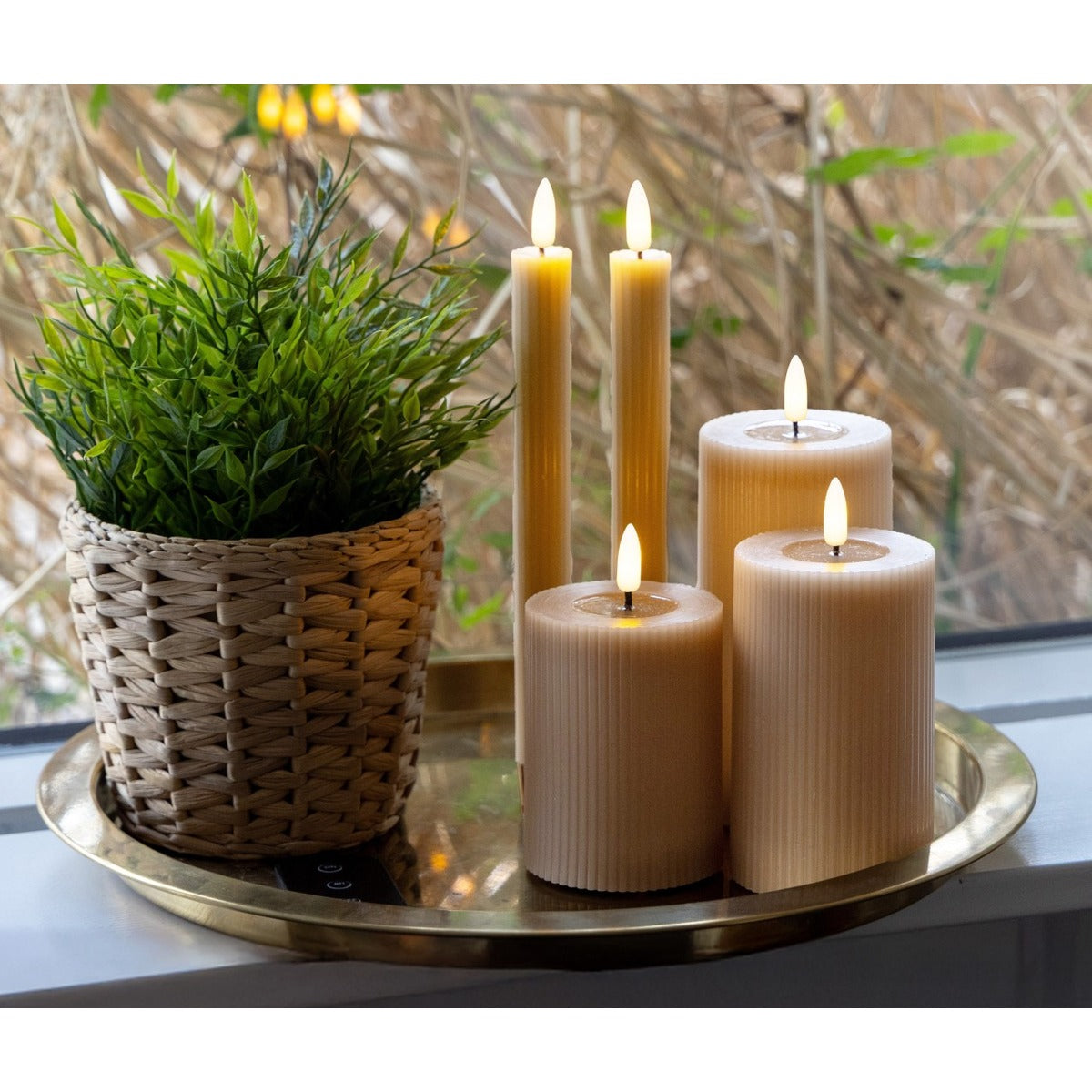 Rillet LED-lyssæt – 6 dele – sand – med fjernbetjening