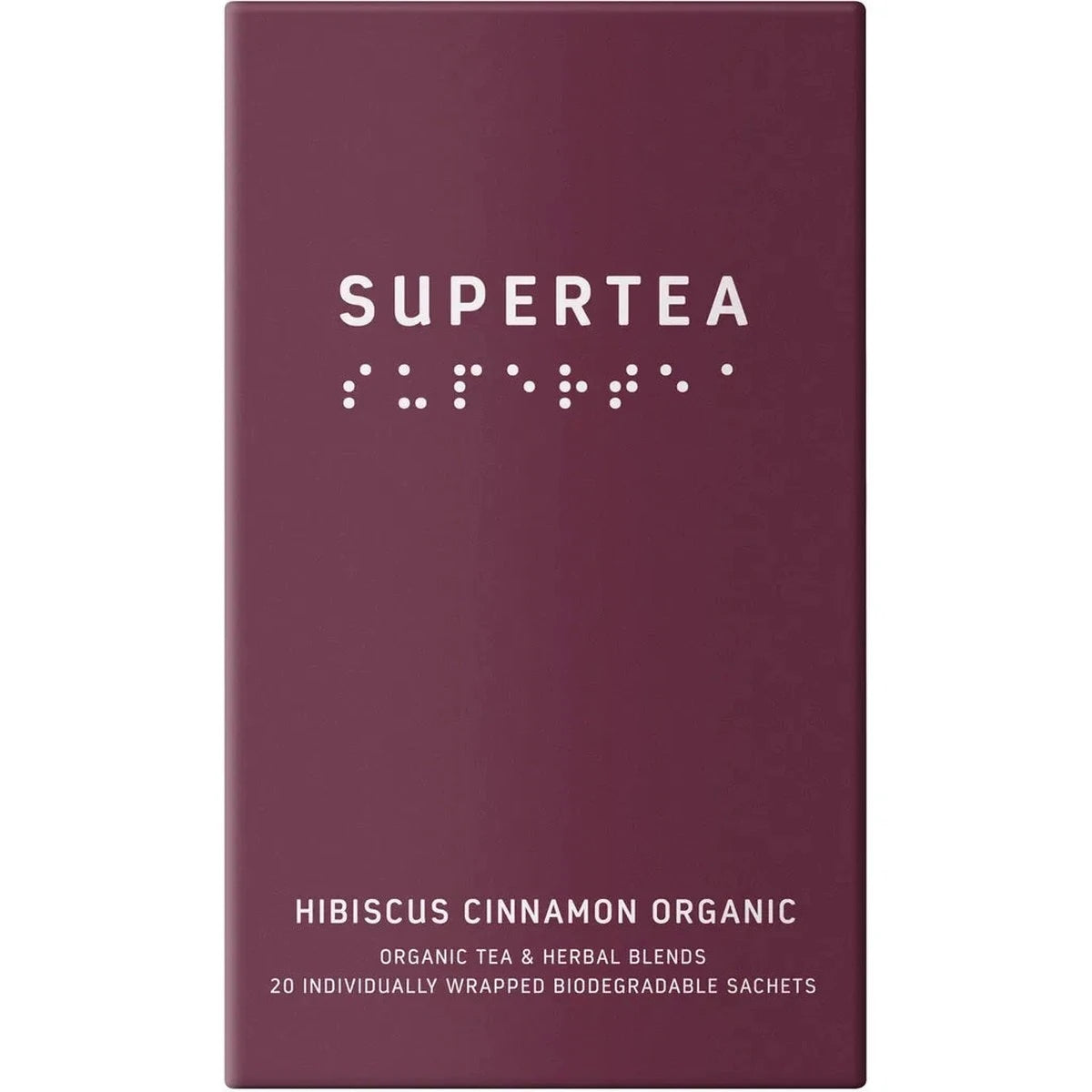 Teministeriet Supertea Hibiscus Cinnamon Organic tebreve. Økologisk te, rød pakke.
