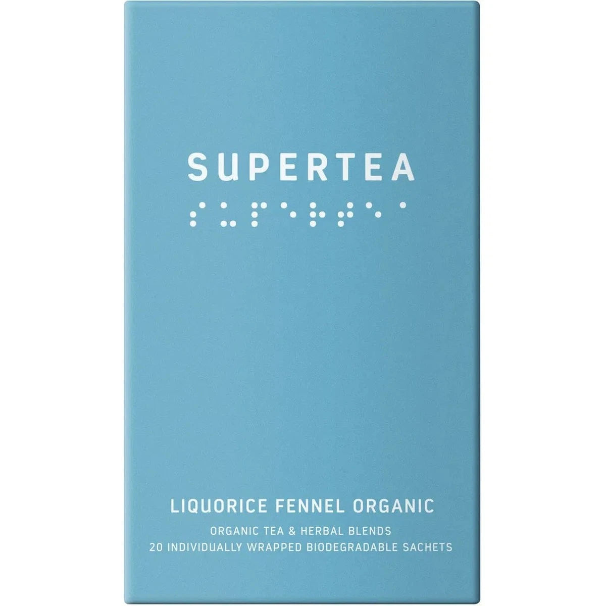 Supertea Liquorice Fennel Organic te i lyseblå emballage