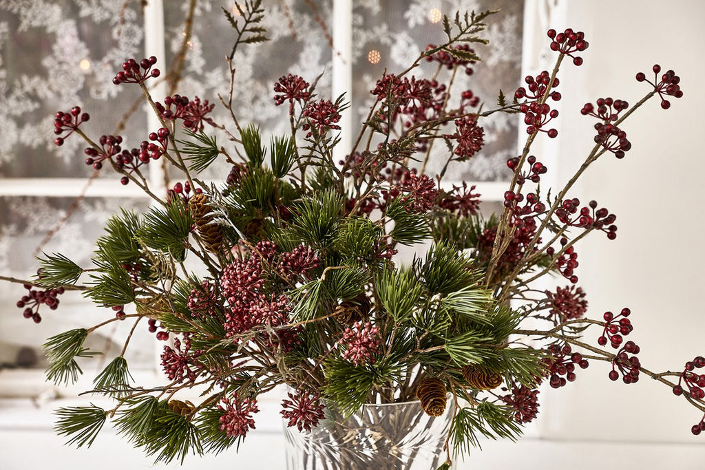 Silkeblomst bær- og bladgren – 3 stk. – 55 cm – grøn/bordeaux