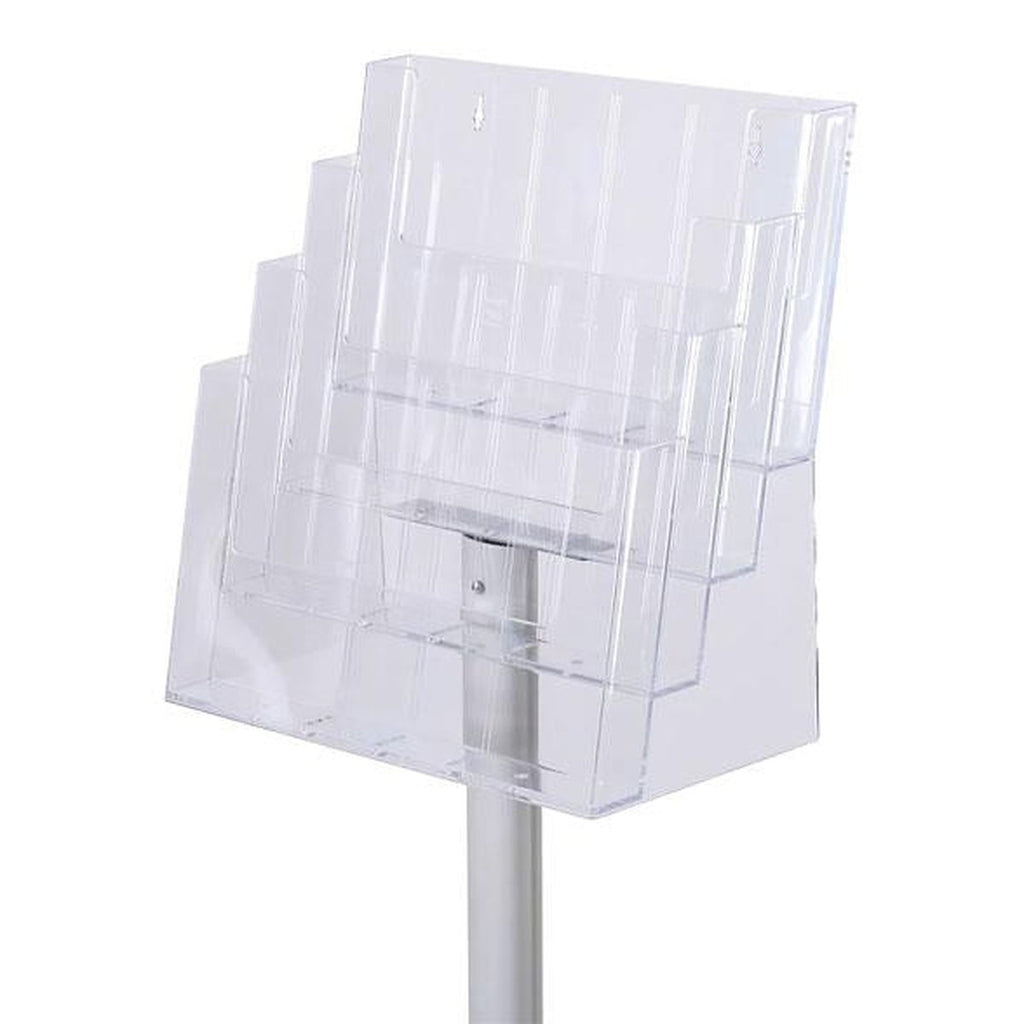 Multiformat brochureholder A6 i aluminium og glasklart polystyren
