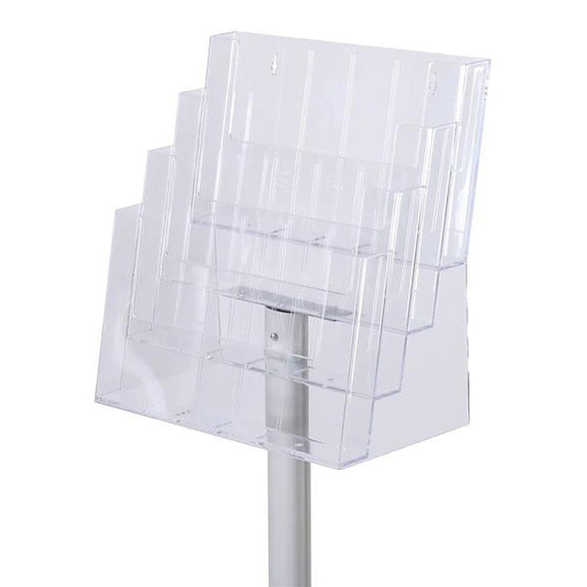 Multiformat brochureholder A6 i aluminium og glasklart polystyren