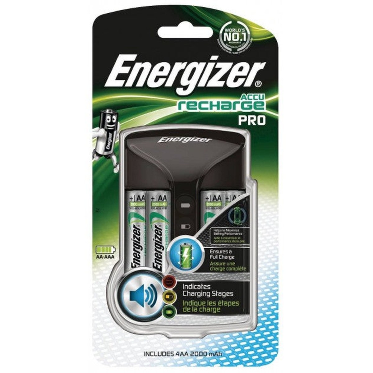 Energizer batterioplader | Pro Charger | Inkl. 4 X AA 2000mAh Energizer Batterier