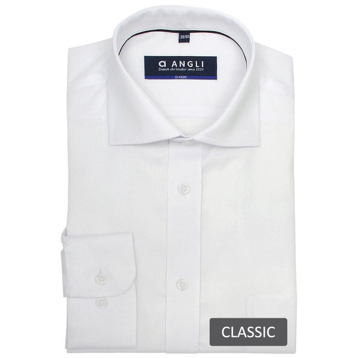 Angli skjorte | Classic fit m. lange ærmer | Ensfarvet hvid