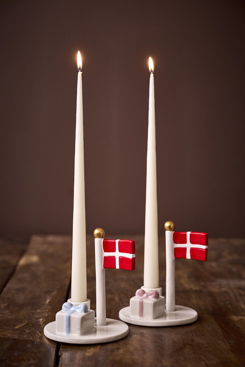 Lysestage Party – H14 cm – blå/lyserød – sæt med 2 stk.