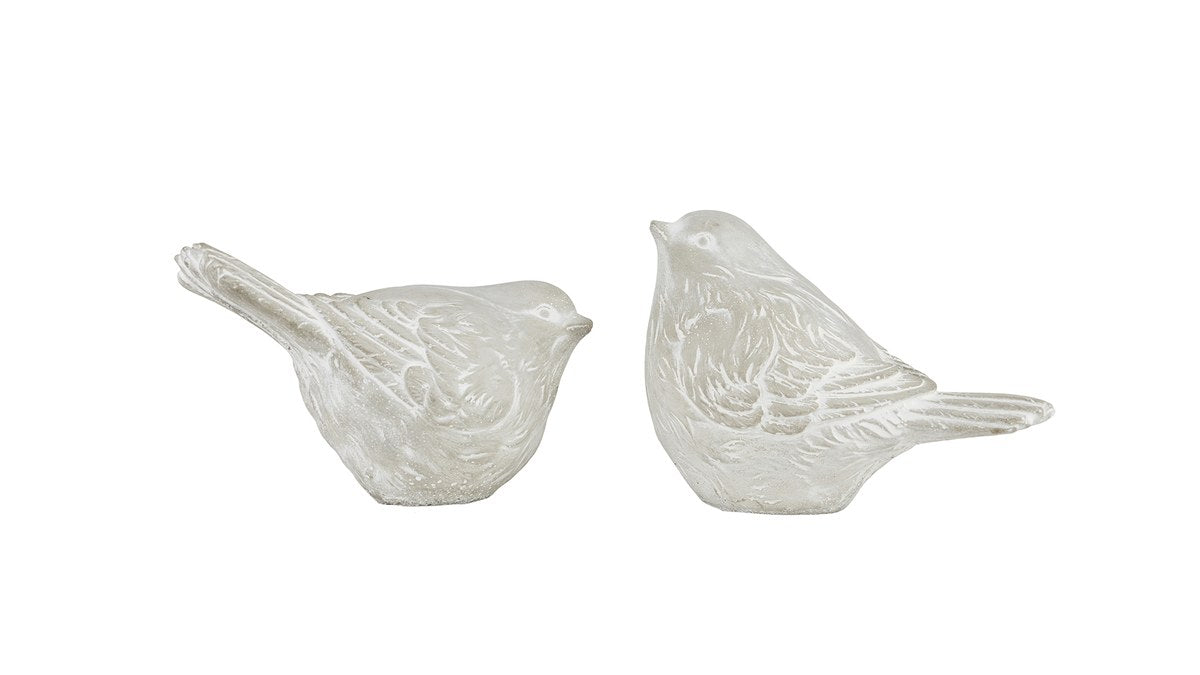 Fuglefigur – 12 cm – antik – cement – sæt med 2 stk.