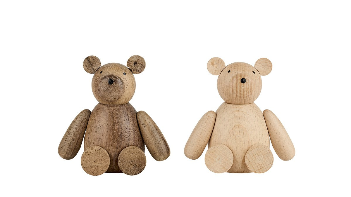 Bamse – 9x5 cm – mørk/lys – træ – sæt med 2 stk.