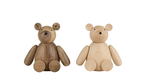 Bamse – 9x5 cm – mørk/lys – træ – sæt med 2 stk.