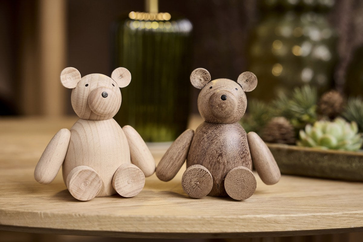 Bamse – 9x5 cm – mørk/lys – træ – sæt med 2 stk.