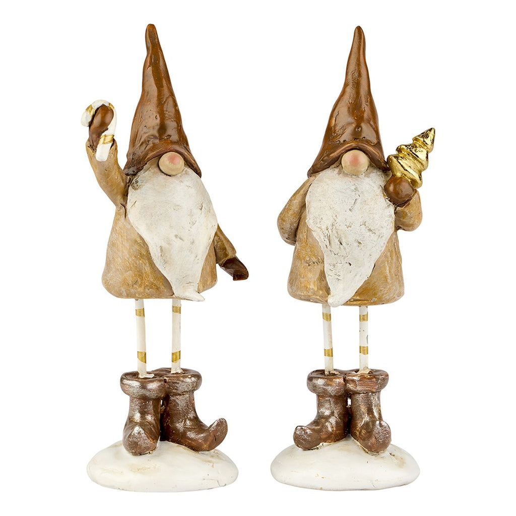 Santa Slim – 12 cm – brun/hvid – polyresin – sæt med 2 stk.