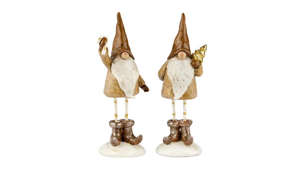 Santa Slim – 12 cm – brun/hvid – polyresin – sæt med 2 stk.