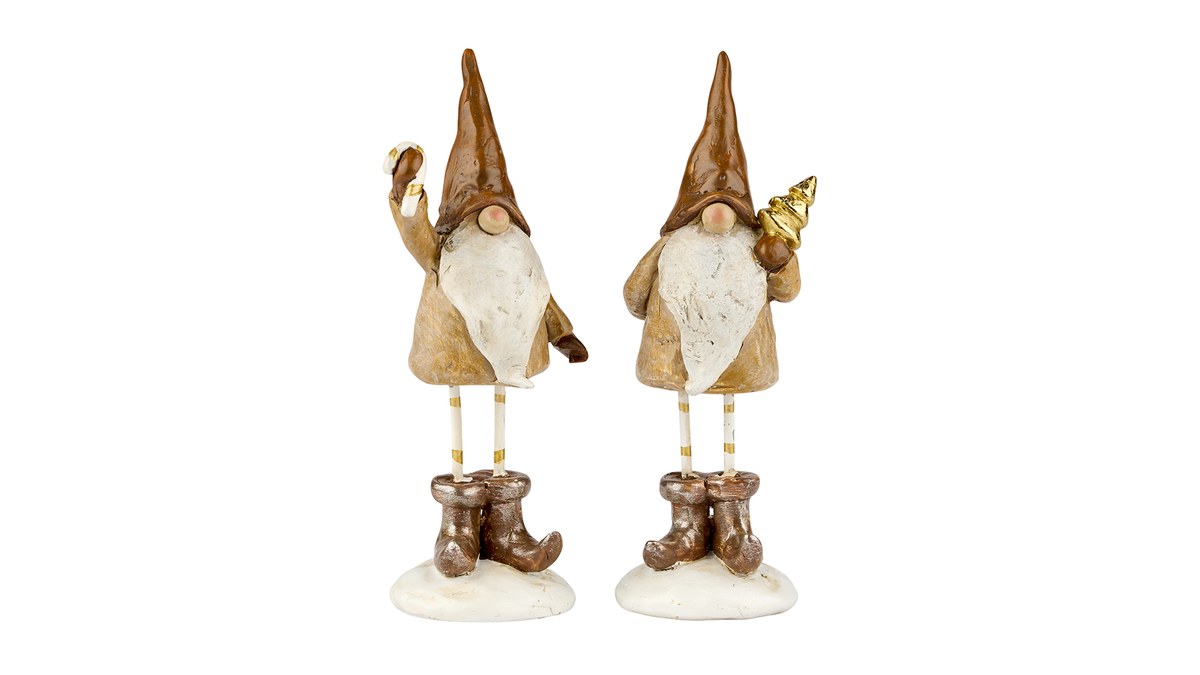 Santa Slim – 12 cm – brun/hvid – polyresin – sæt med 2 stk.