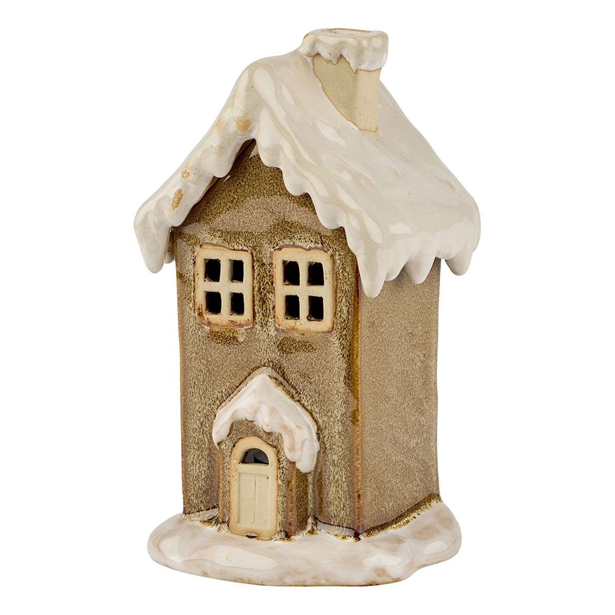 Lyshus til fyrfadslys – 16 cm – creme – keramik