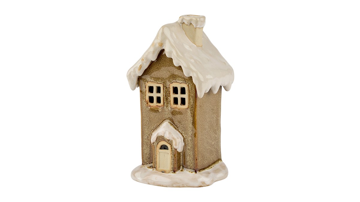 Lyshus til fyrfadslys – 16 cm – creme – keramik