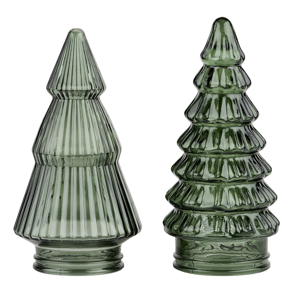Juletræ – 20x10 cm – grøn – glas – sæt med 2 stk.