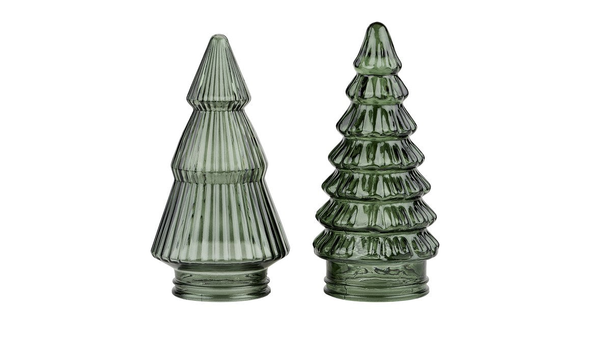 Juletræ – 20x10 cm – grøn – glas – sæt med 2 stk.