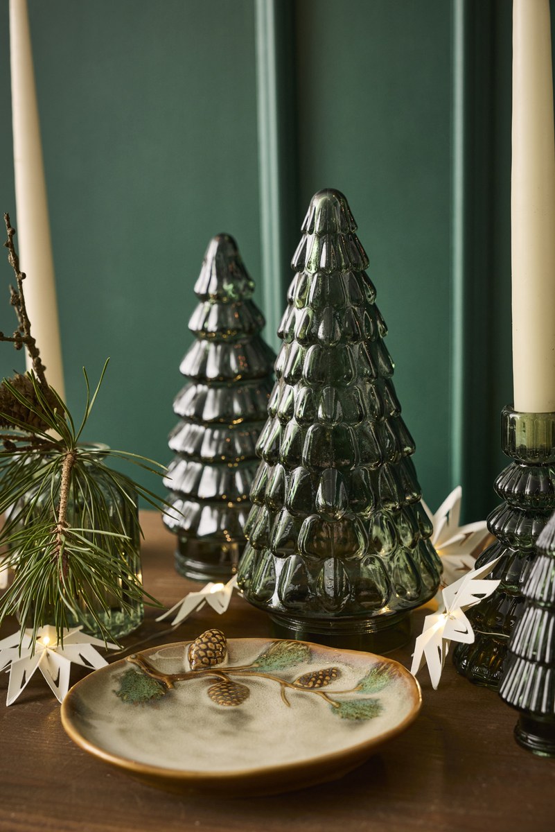 Juletræ – 24x11 cm – grøn – glas – sæt med 2 stk.
