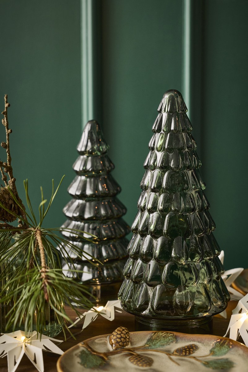 Juletræ – 24x11 cm – grøn – glas – sæt med 2 stk.