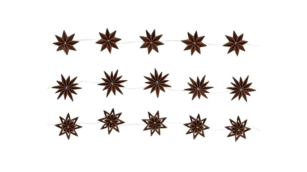 Stjerne-lyskæde – 8 + 160 cm – chokolade – sæt med 3 stk.