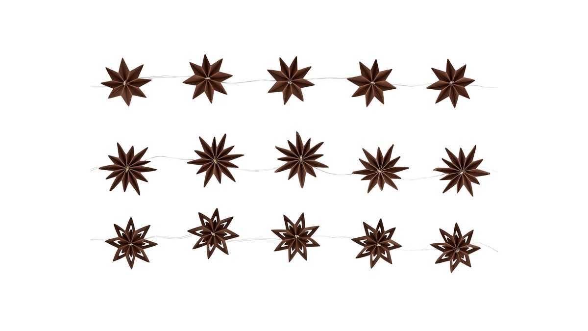 Stjerne-lyskæde – 8 + 160 cm – chokolade – sæt med 3 stk.