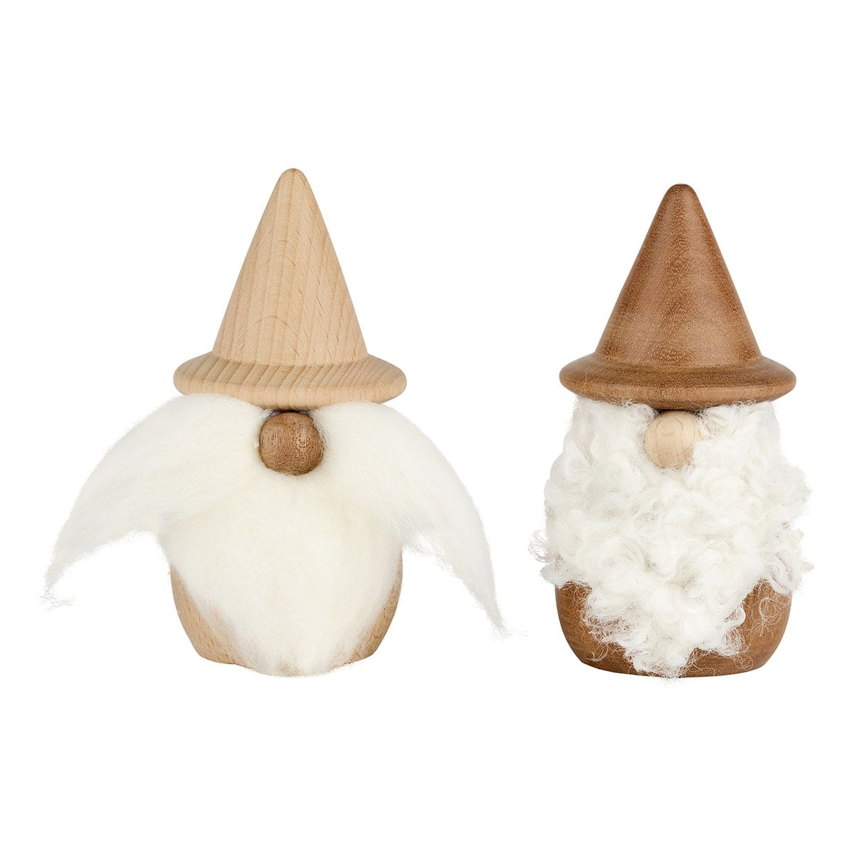 Julemand – 12x6 cm – mørk/lys – træ / tekstil/skæg – sæt med 2 stk.