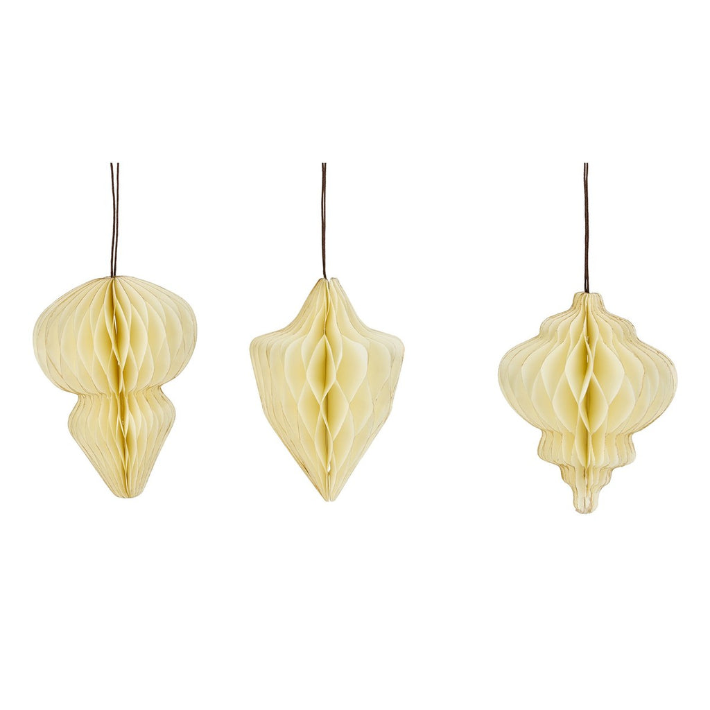 Papirornament – 12 cm – creme – papir – sæt med 3 stk.