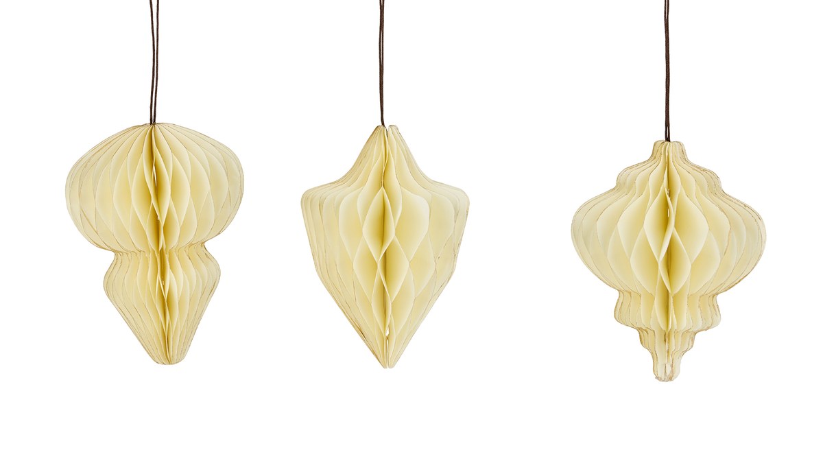 Papirornament – 12 cm – creme – papir – sæt med 3 stk.