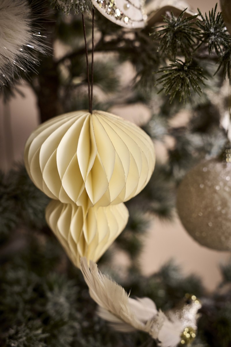 Papirornament – 12 cm – creme – papir – sæt med 3 stk.