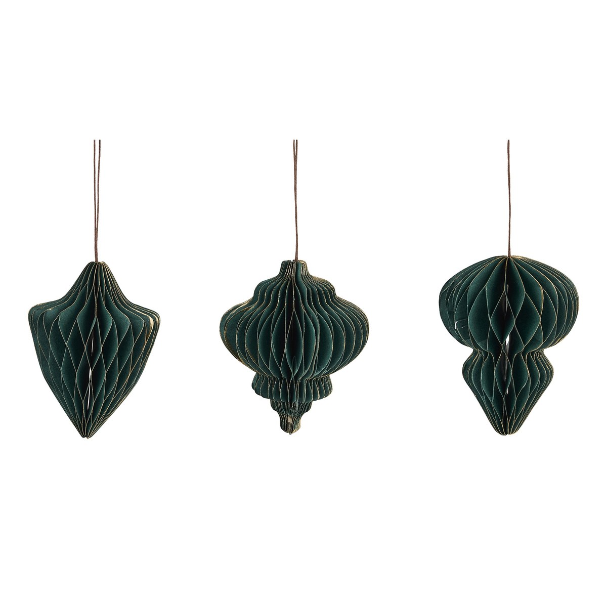 Papirornament – 12 cm – grøn – papir – sæt med 3 stk.