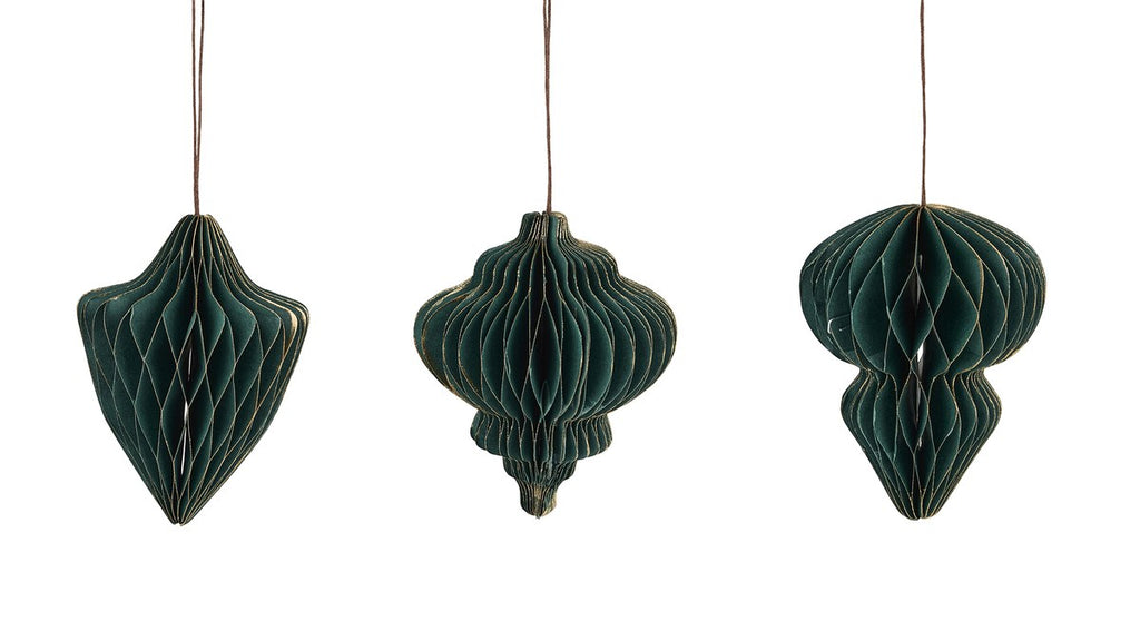 Papirornament – 12 cm – grøn – papir – sæt med 3 stk.