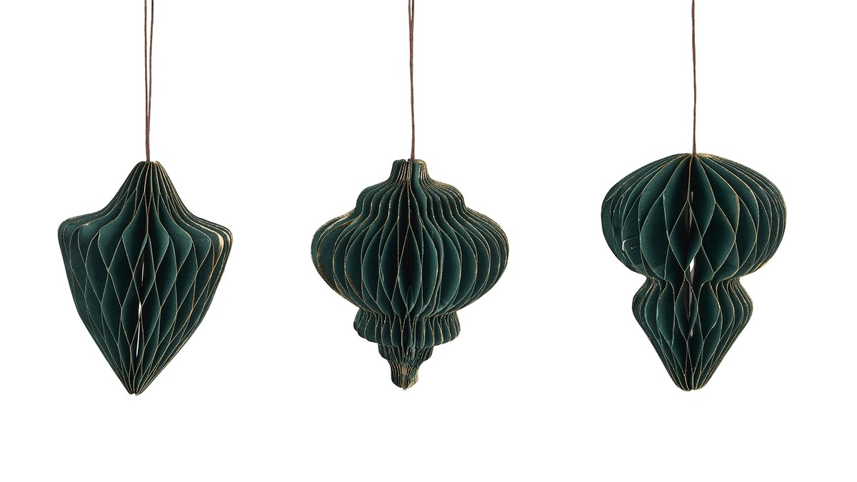 Papirornament – 12 cm – grøn – papir – sæt med 3 stk.