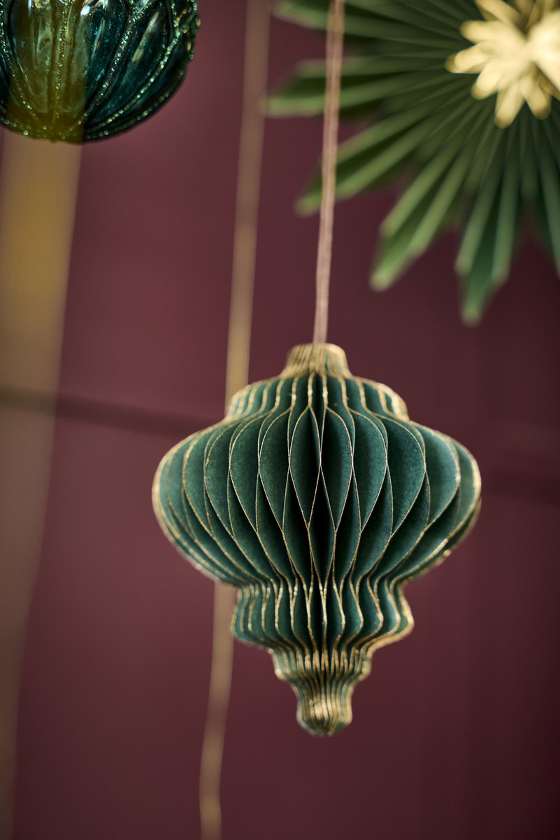 Papirornament – 12 cm – grøn – papir – sæt med 3 stk.