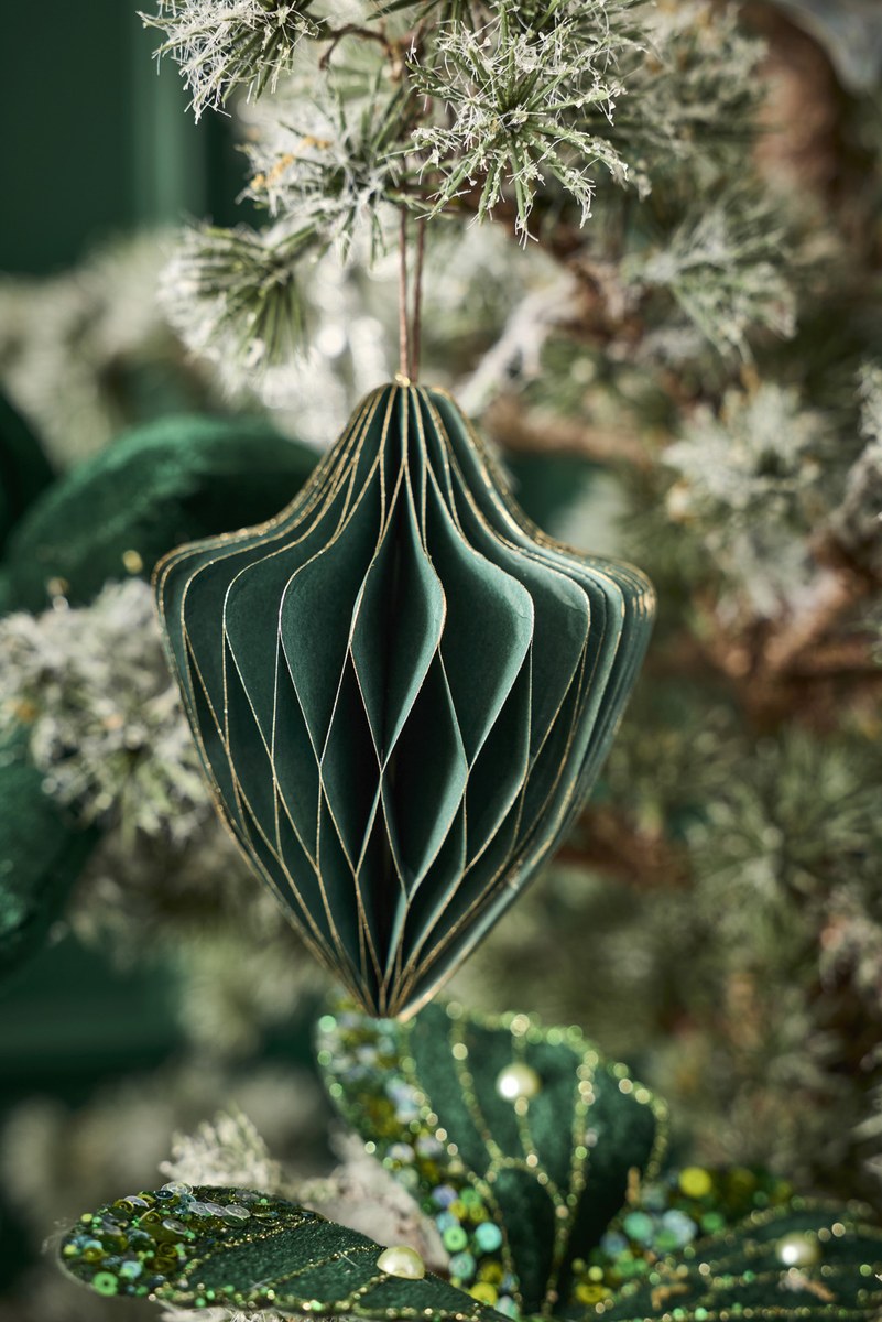Papirornament – 12 cm – grøn – papir – sæt med 3 stk.