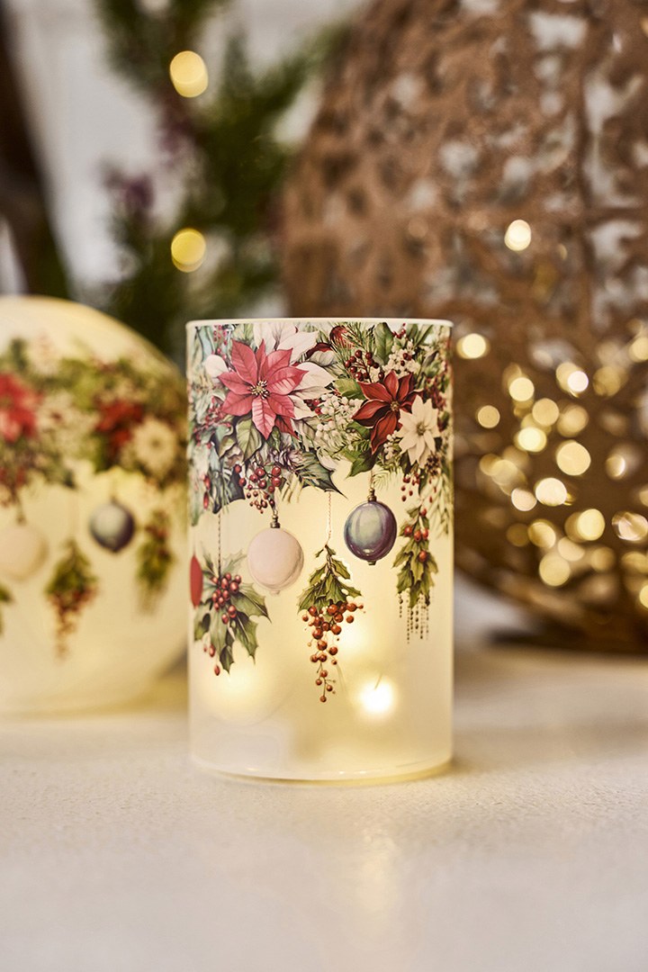 LED-glas med julemotiv – 12x7.5 cm – 6 timers timer