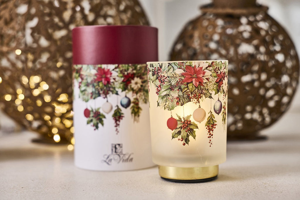 LED-glas med julemotiv – 15x10 cm – 6 timers timer