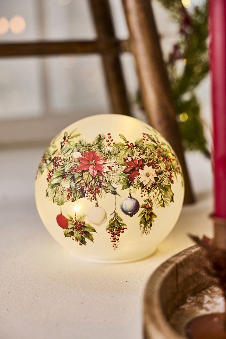 LED-glaskugle med julemotiv – Ø 15 cm – 6 timers timer