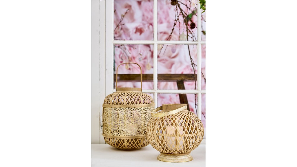 Lanterne Kyoto – 33x28 cm – natur/gylden – metal / bambus