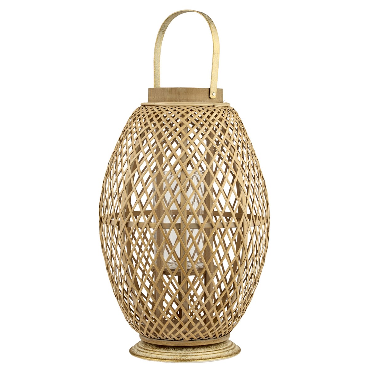 Lanterne Kobe – 47x30 cm – natur/gylden – metal / bambus