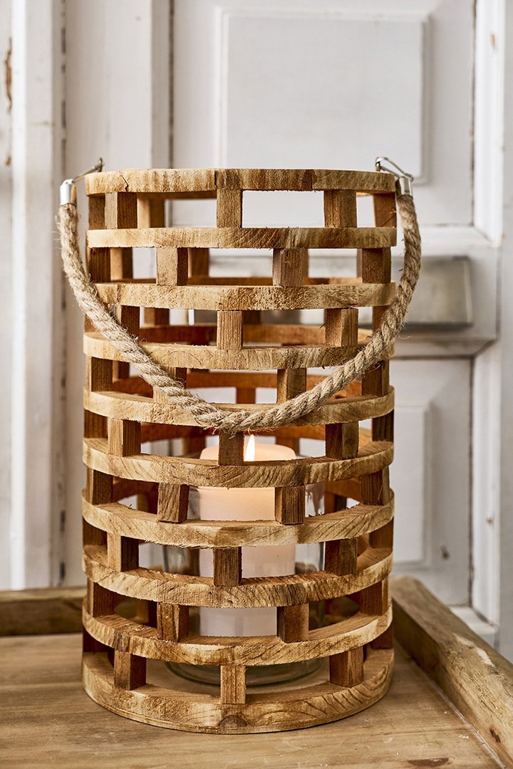 Lanterne Rund – 38x22 cm – natur – træ