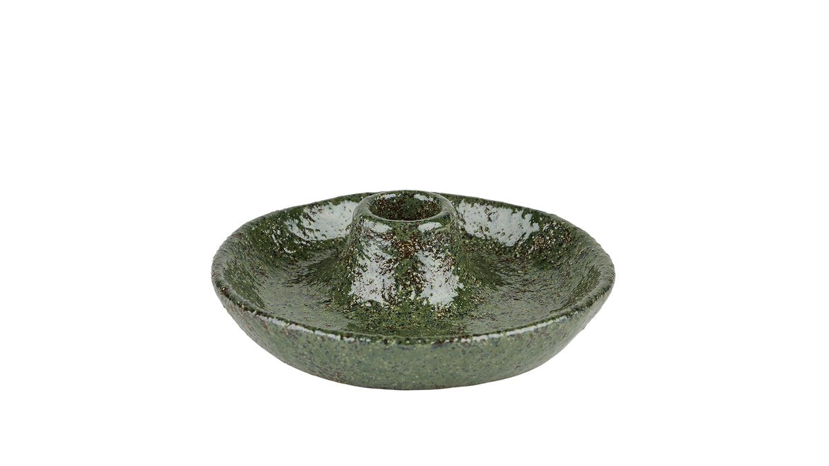 Lysestage – 4x13 cm – grøn – keramik