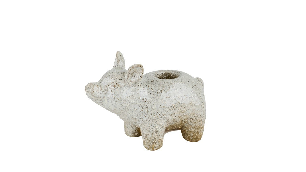 Lysestage med gris – 7x11 cm – hvid – keramik
