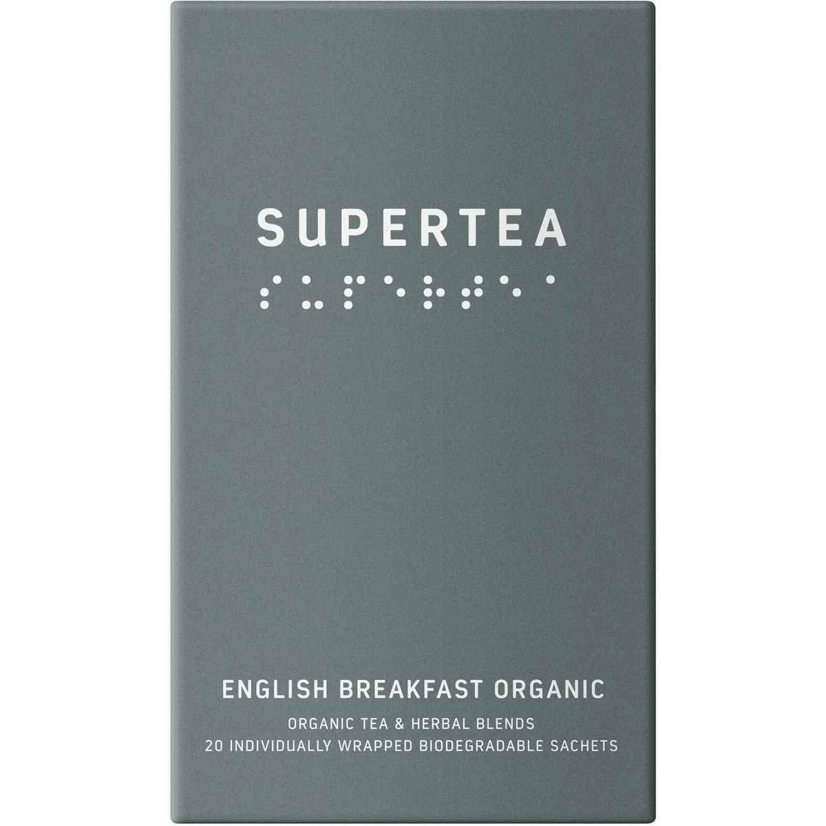 Supertea English Breakfast økologisk sort te i grå emballage