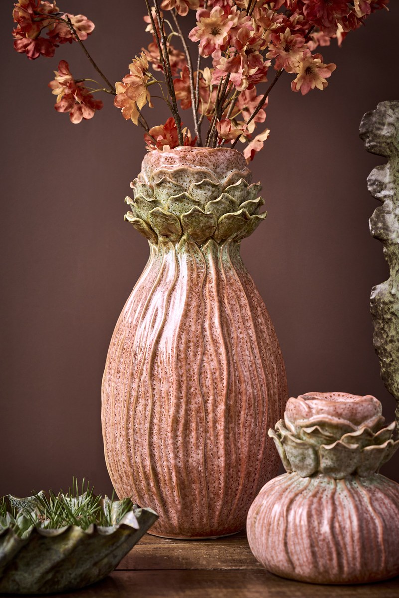 Suite vase – 42x20 cm – koral/grøn