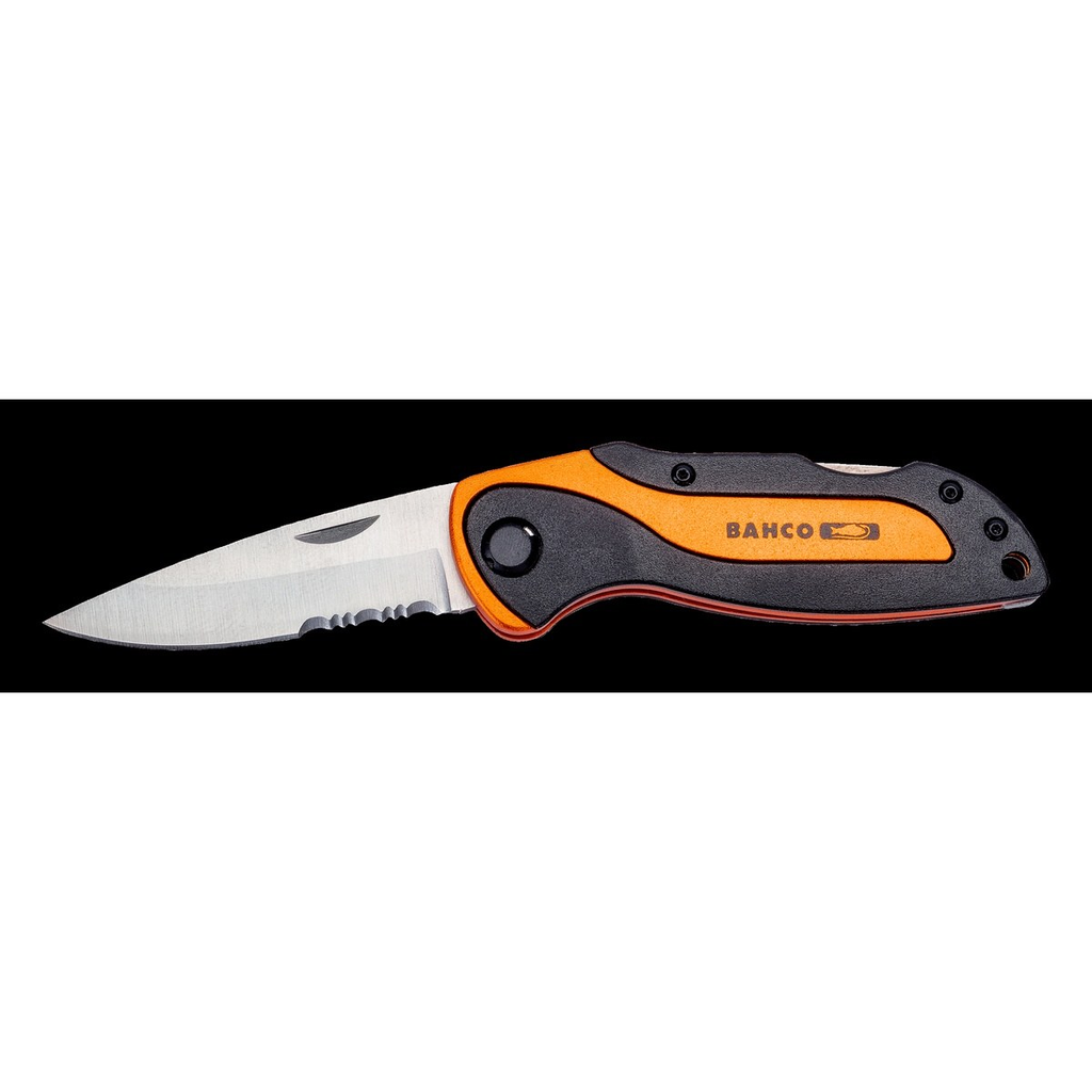 Bahco foldbar arbejdskniv KBSK-01 med takket klinge og orange håndtag