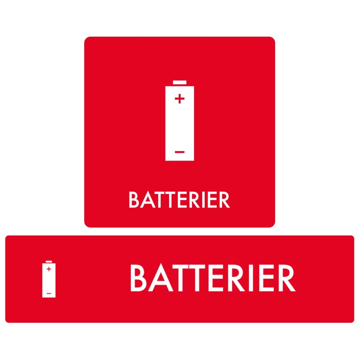 Affaldsskilt Batterier piktogram for sortering med batterisymbol og tekst