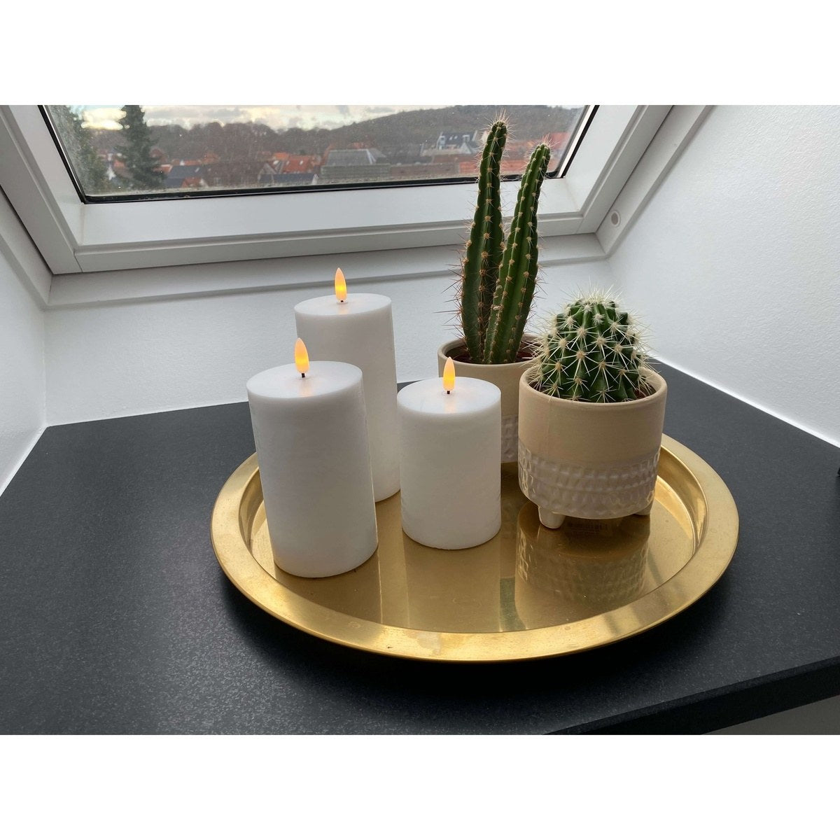 Udendørs LED bloklys sæt med autentisk flamme, tre størrelser